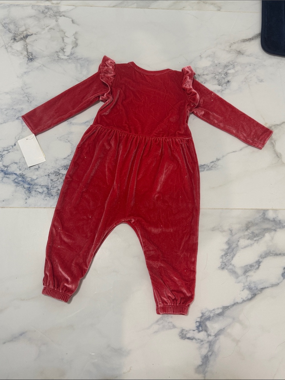 Tucker + Tate Pink Glitter Velour Long Sleeve Jumpsuit 12 months new with tags - Picture 5 of 7